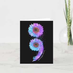 Blue Purple Sunflower Semicolon Suicide Prevention Card