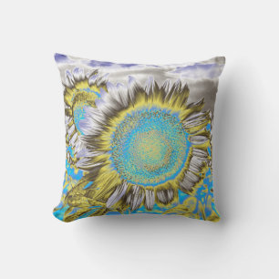 Blue Purple Sunflower Throw Pillow