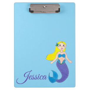 Blue Purple Swimming Ocean Mermaid Personalized Clipboard