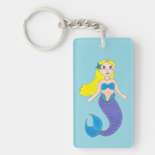 Blue Purple Swimming Ocean Mermaid Personalized Keychain