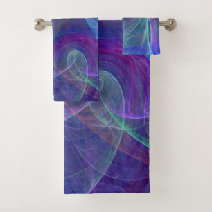 Blue Purple Teal Airy Abstraction Bath Towel Set