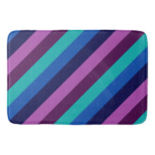 Blue Purple Teal Stripes Large Bath Mat