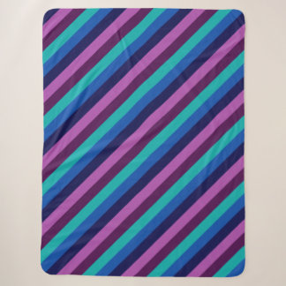 Blue Purple Teal Stripes Large Sherpa Blanket