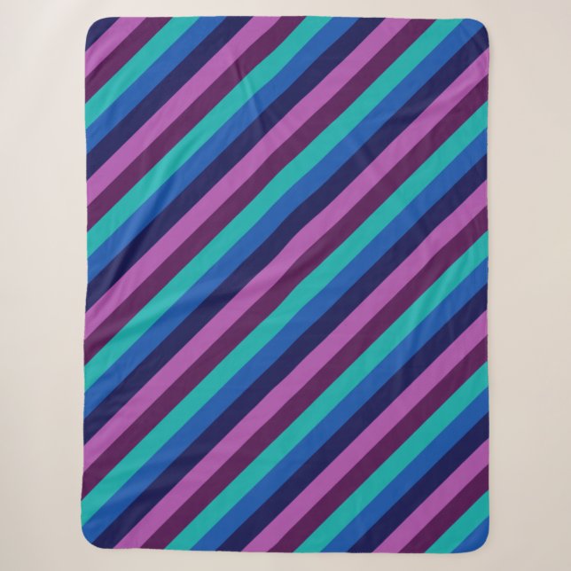 Blue Purple Teal Stripes Large Sherpa Blanket (Front)