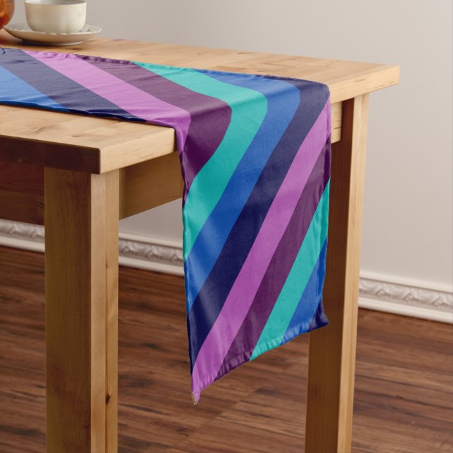 Blue Purple Teal Stripes Medium Table Runner (In Situ)
