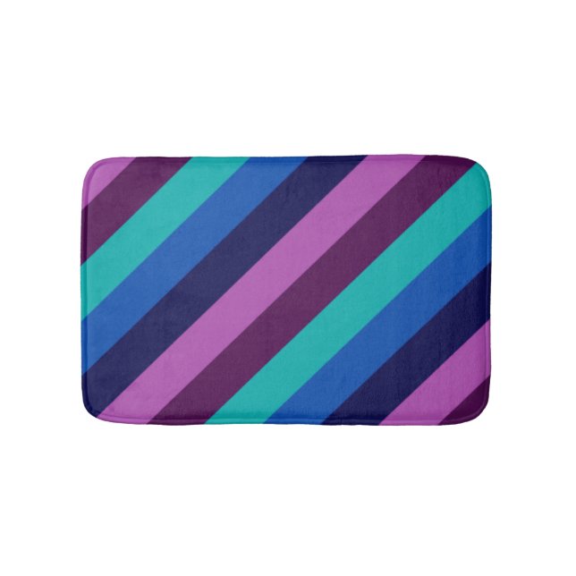 Blue Purple Teal Stripes Small Bath Mat (Front)