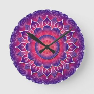 Blue Purple Traditional Mandala Design Round Clock