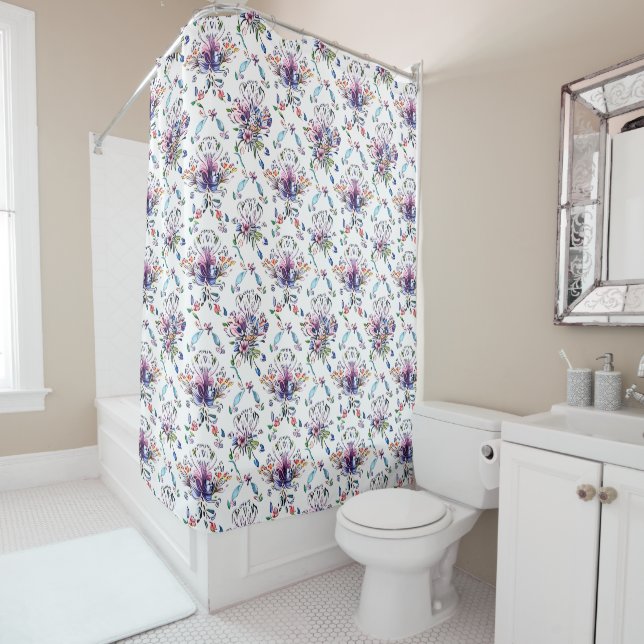 Blue Purple Vintage Floral Pattern Retro Elegance (In Situ)