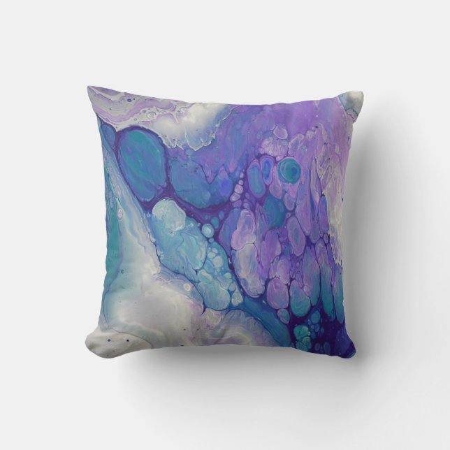 Blue Purple Violet Marble Swirls Abstract Art Throw Pillow (Front)