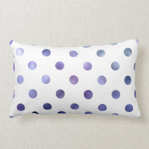 Blue Purple Violet Metallic Faux Foil Polka Dot Lumbar Pillow