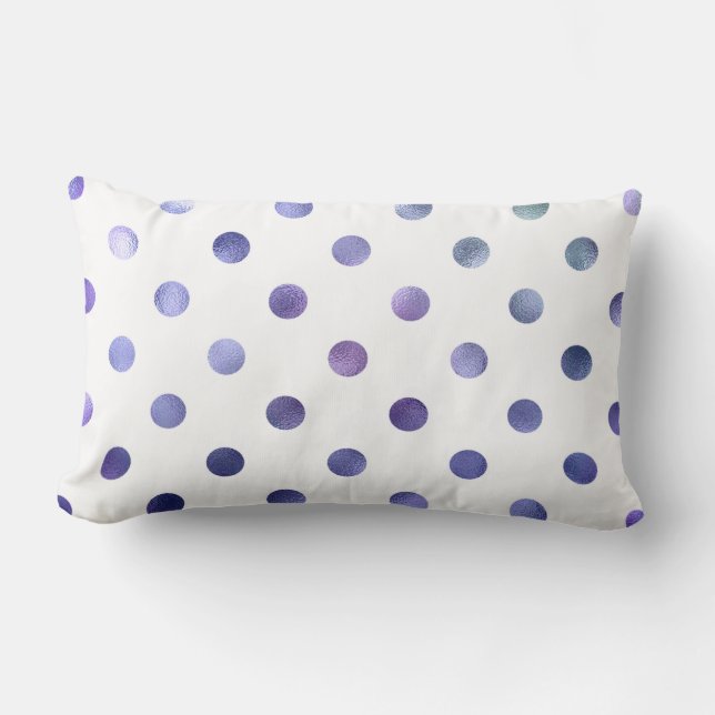 Blue Purple Violet Metallic Faux Foil Polka Dot Lumbar Pillow (Front)