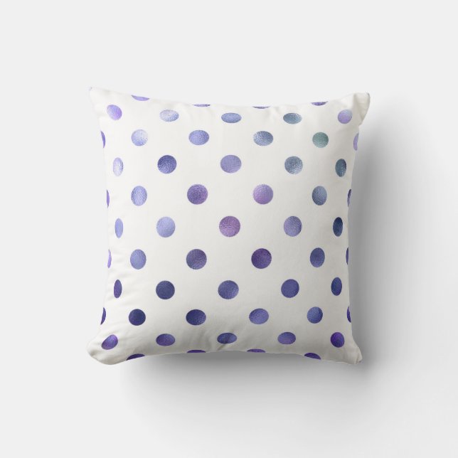 Blue Purple Violet Metallic Faux Foil Polka Dot Throw Pillow (Front)