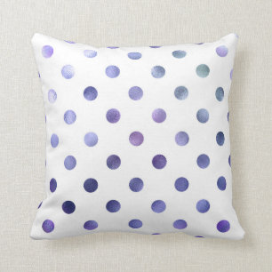Blue Purple Violet Metallic Faux Foil Polka Dot Throw Pillow