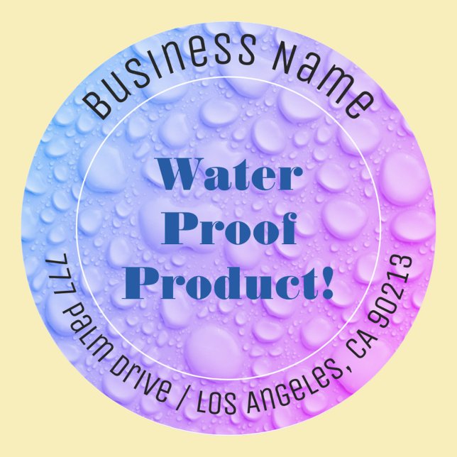 Blue & Purple Water Drops, Water Proof, DIY Text Classic Round Sticker (Creator Uploaded)