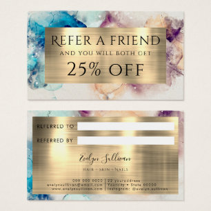 Blue Purple Watercolor and Gold Foil Referral Card