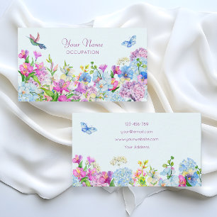 Blue Purple Watercolor Flower bloom Business Card