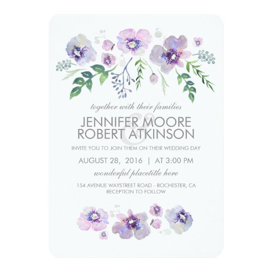 Blue Purple Watercolor Flowers Wedding Invitation Zazzle Ca