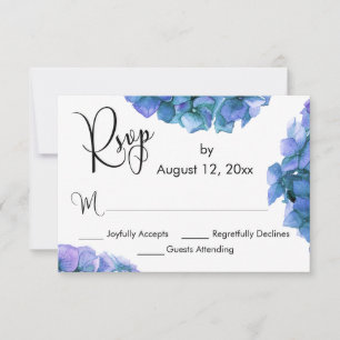 Blue & Purple Watercolor Hydrangeas w/ Calligraphy RSVP Card