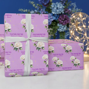 Blue Purple Watercolor Ombre Roses Spring Wedding Wrapping Paper