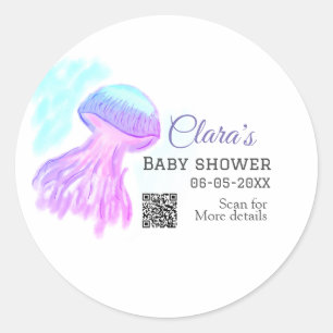 Blue purple watercolor pastel jellyfish baby showe classic round sticker