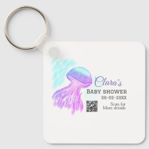 Blue purple watercolor pastel jellyfish baby showe keychain