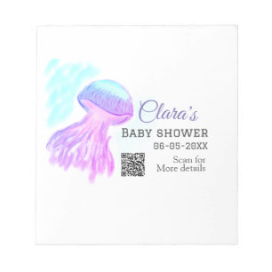 Blue purple watercolor pastel jellyfish baby showe notepad