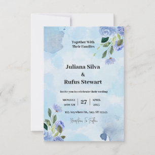 Blue Purple  Watercolor Simple Minimalist Wedding 