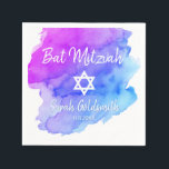Blue Purple Watercolor Star of David Bat Mitzvah Napkin<br><div class="desc">Perfect modern cocktail disposable paper napkins in blue turquoise purple watercolor design with white Star of David.  Bat Mitzvah easy to personalize by adding name and option date.  Perfect for girl Jewish religious ceremony</div>