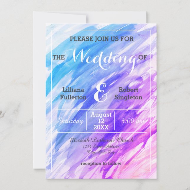 Blue Purple Watercolor - Wedding Invitation (Front)