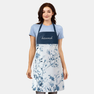 Blue Purple Watercolor Wildflower Custom Name Apron