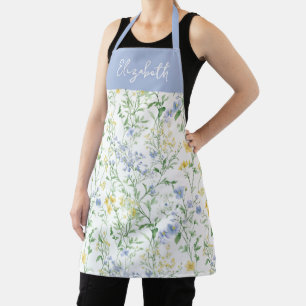 Blue Purple Watercolor Wildflower Custom Name Apron