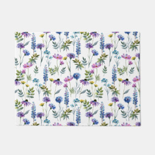 Blue Purple Watercolor Wildflower Doormat