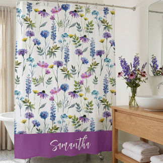 Blue Purple Watercolor Wildflower Monogram