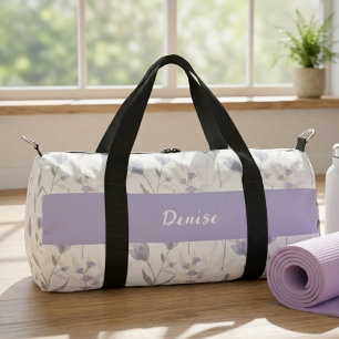 Blue Purple Watercolor Wildflower Monogram Duffle Bag