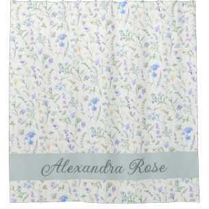 Blue Purple Watercolor Wildflower Monogram Name