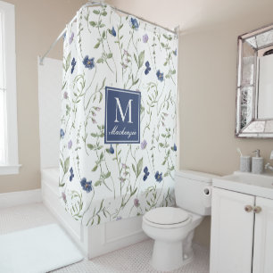 Blue Purple Watercolor Wildflower Monogram Shower