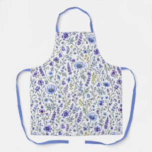 Blue Purple Watercolor Wildflower Pattern Apron