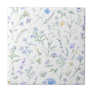 Blue Purple Watercolor Wildflower Tile