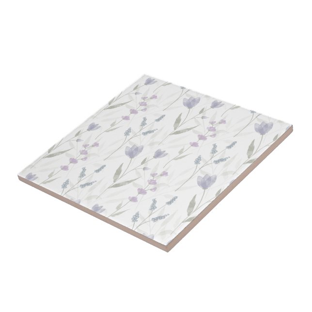 Blue Purple Watercolor Wildflower Tile (Side)
