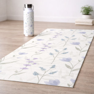 Blue Purple Watercolor Wildflower Yoga Mat