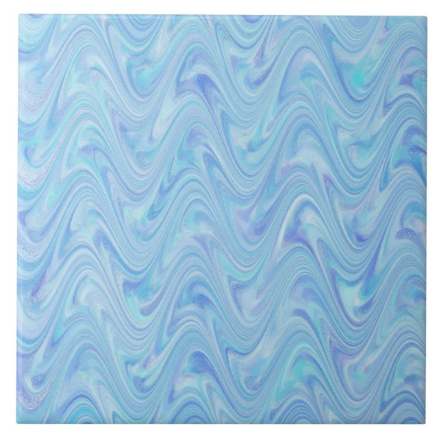 Blue Purple Wavy Abstract Pattern Tile (Front)