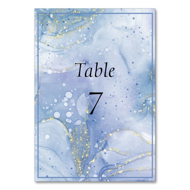 Blue Purple White Gold Glitter  Table Number (Front)