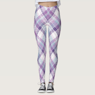 Blue, Purple & White Plaid Pattern Leggings