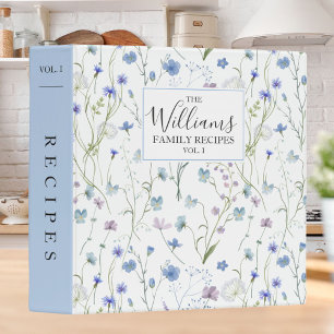 Blue Purple Wildflower Floral Recipe Cookbook Binder