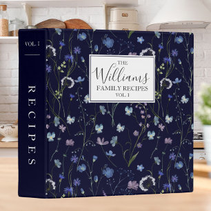 Blue Purple Wildflower Floral Recipe Cookbook Binder