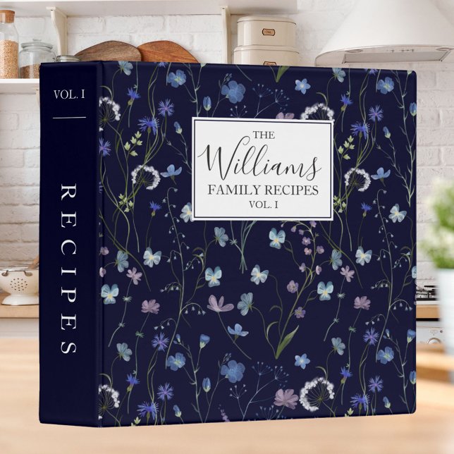 Blue Purple Wildflower Floral Recipe Cookbook Binder (In situ)