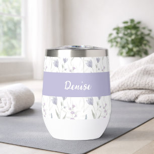 Blue Purple Wildflower Watercolor Monogram Name