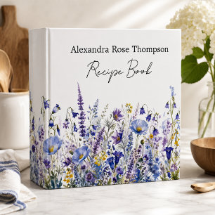 Blue Purple Wildflower Watercolor Recipe Book Binder