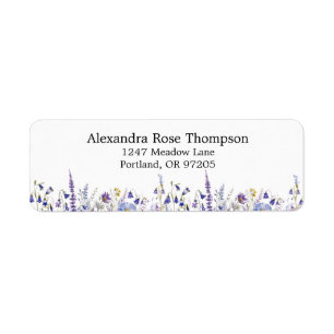 Blue Purple Wildflower Watercolor Return Address 