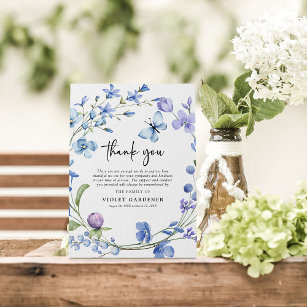 Blue & Purple Wildflower Wreath Sympathy Thank You Card
